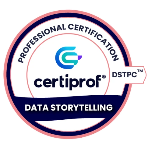 Certiprof Data Storytelling certification badge with brand logo and text on a white background