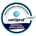 Certification badge for Artificial Intelligence Professional Certification by certiprof and CAIPC on a white background